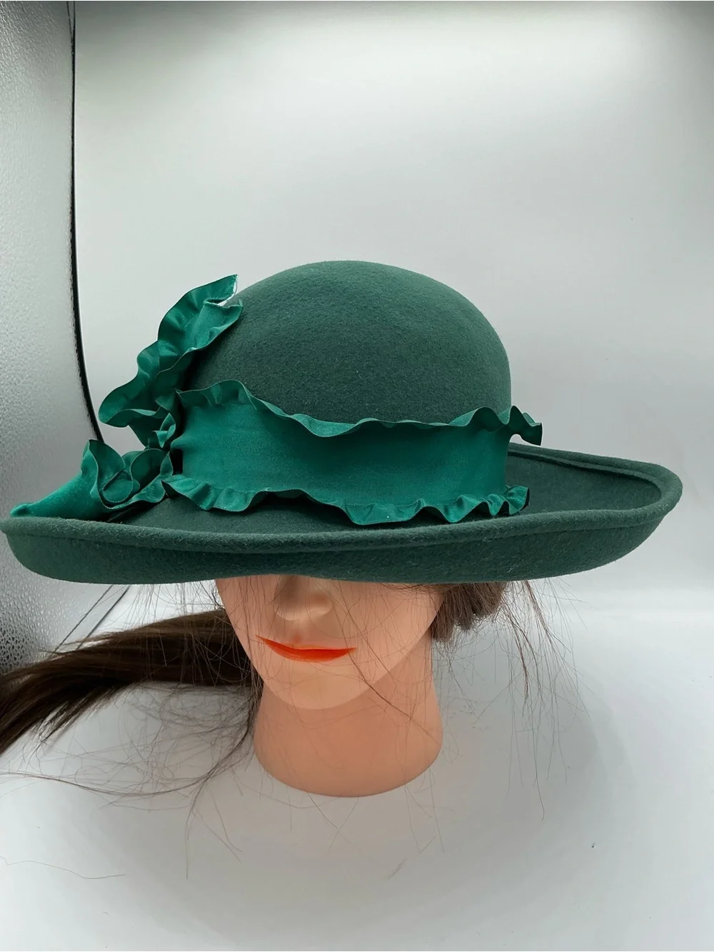 Bollman hats Elegant Green Wide-Brim wool hat with Satin Bow